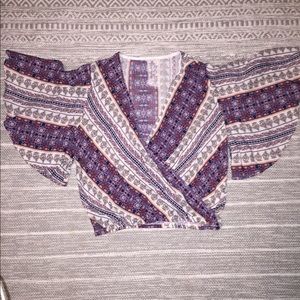 Flounce sleeve bohemian print blouse